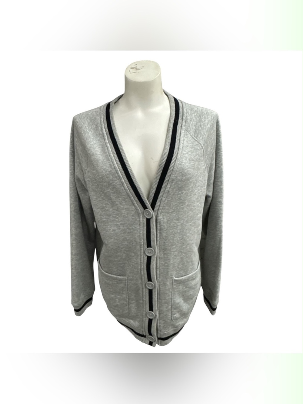 GAP Light Gray Cardigan with Navy Trim Size XS